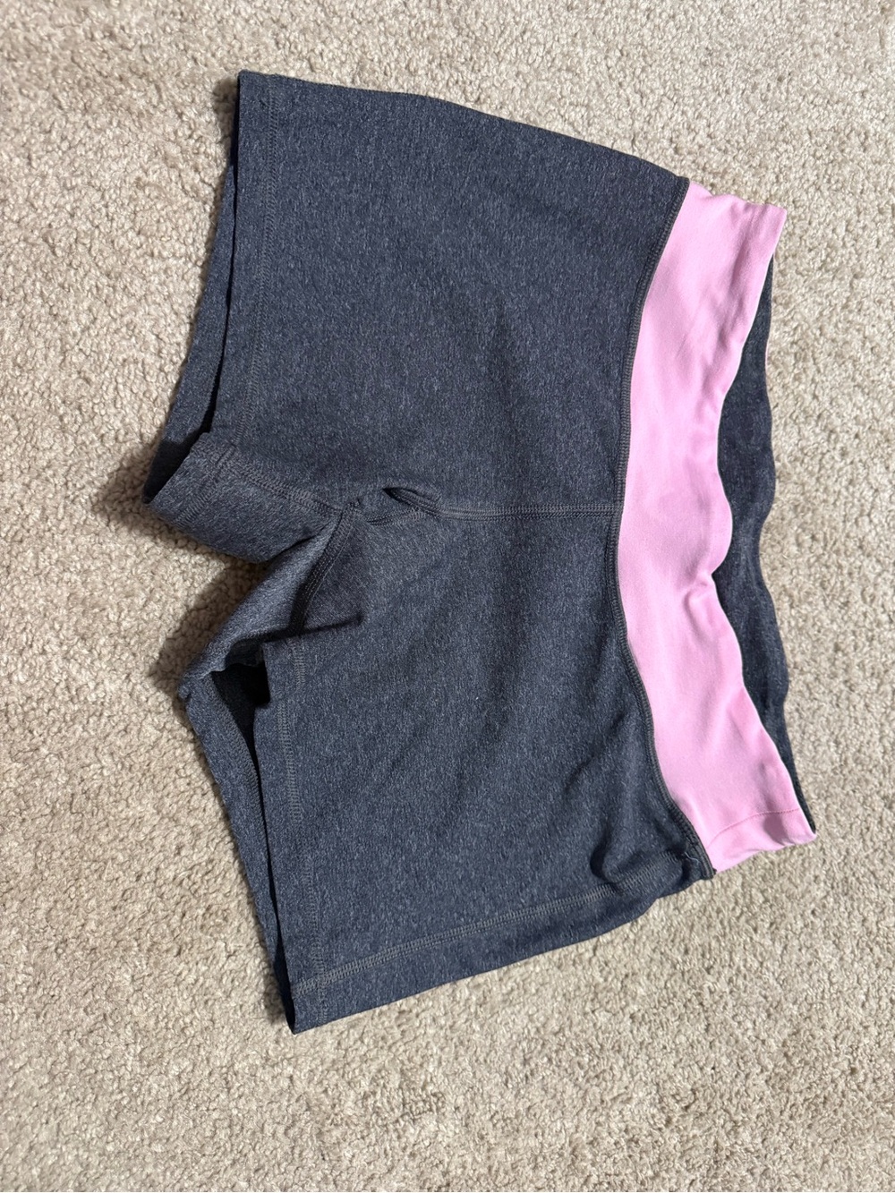 Champion Gray Athletic Shorts with Pink Fold-Over Waistband